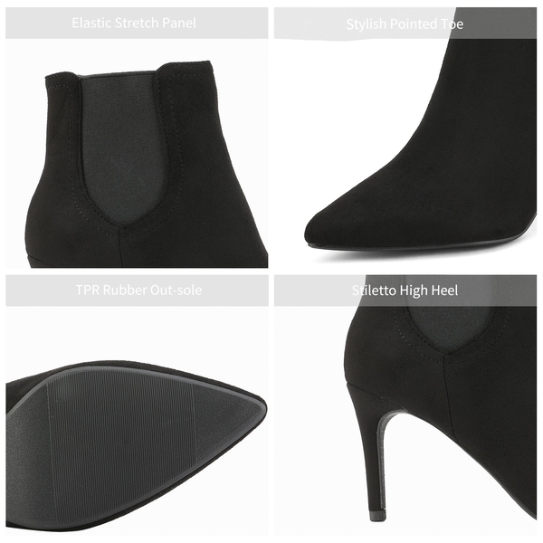 Pointed Toe Stiletto Chelsea Ankle Booties - BLACK SUEDE - 4